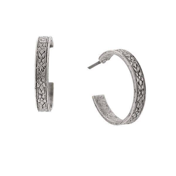 Tiny Etched Floral Hoop Earrings – 1928 Jewelry