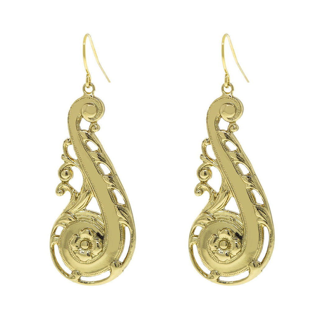 14k Gold Dipped Swirly Statement Floral Drop Earrings