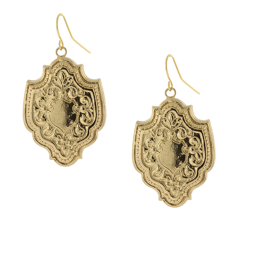 14K Gold Dipped Medieval Shield Inspired Drop Earrings