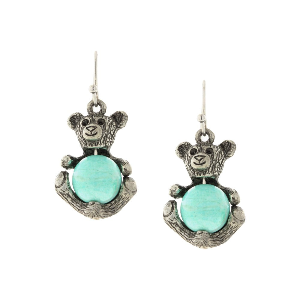 Turquoise Gemstone Quartz Teddy Bear Wire Earrings