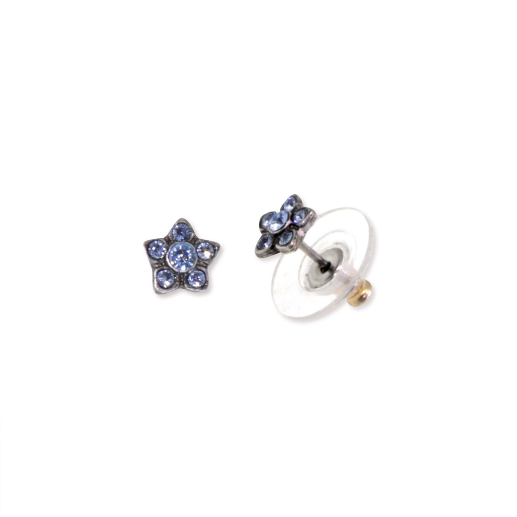 Silver Tone Light Blue Crystal Flower Dainty Stud Earrings