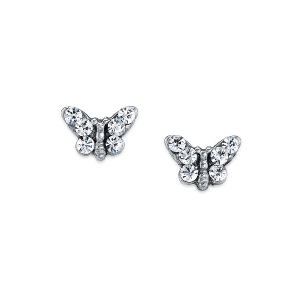 Silver Tone Crystal Butterfly Stud Earring