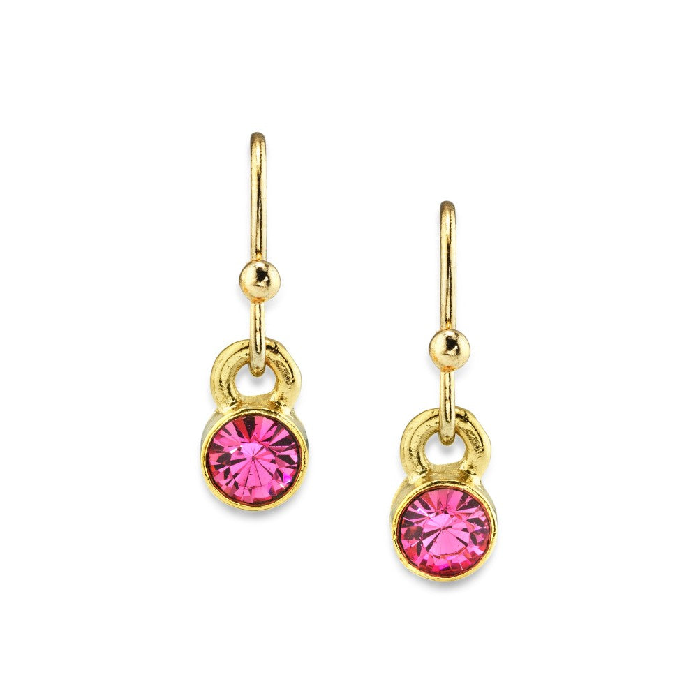 1928 Pink Round Crystal Wire Drop Earring