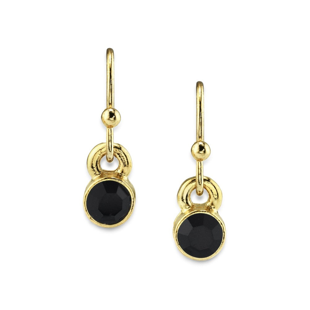 1928 Black Round Crystal Wire Drop Earring