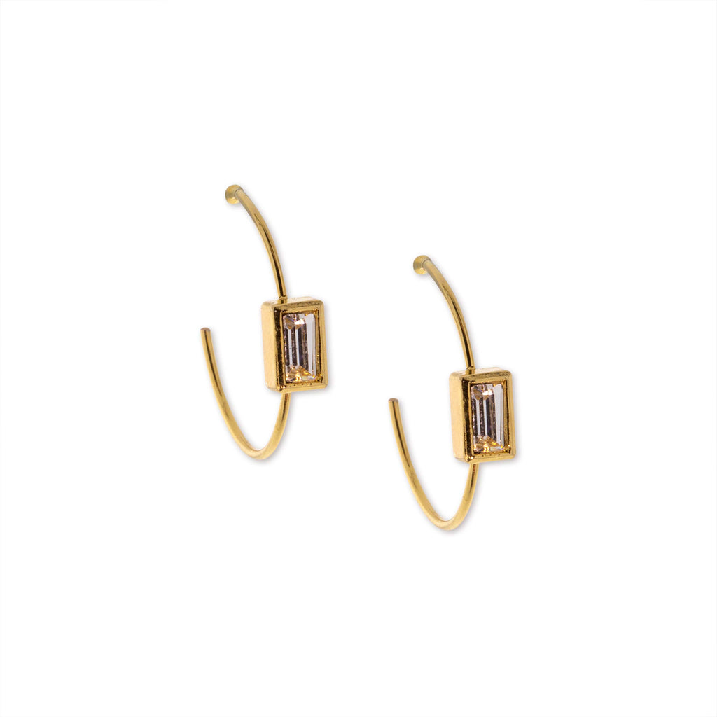 14K Gold Dipped Square Crystal Open Hoop Stainless Steel Post Earring
