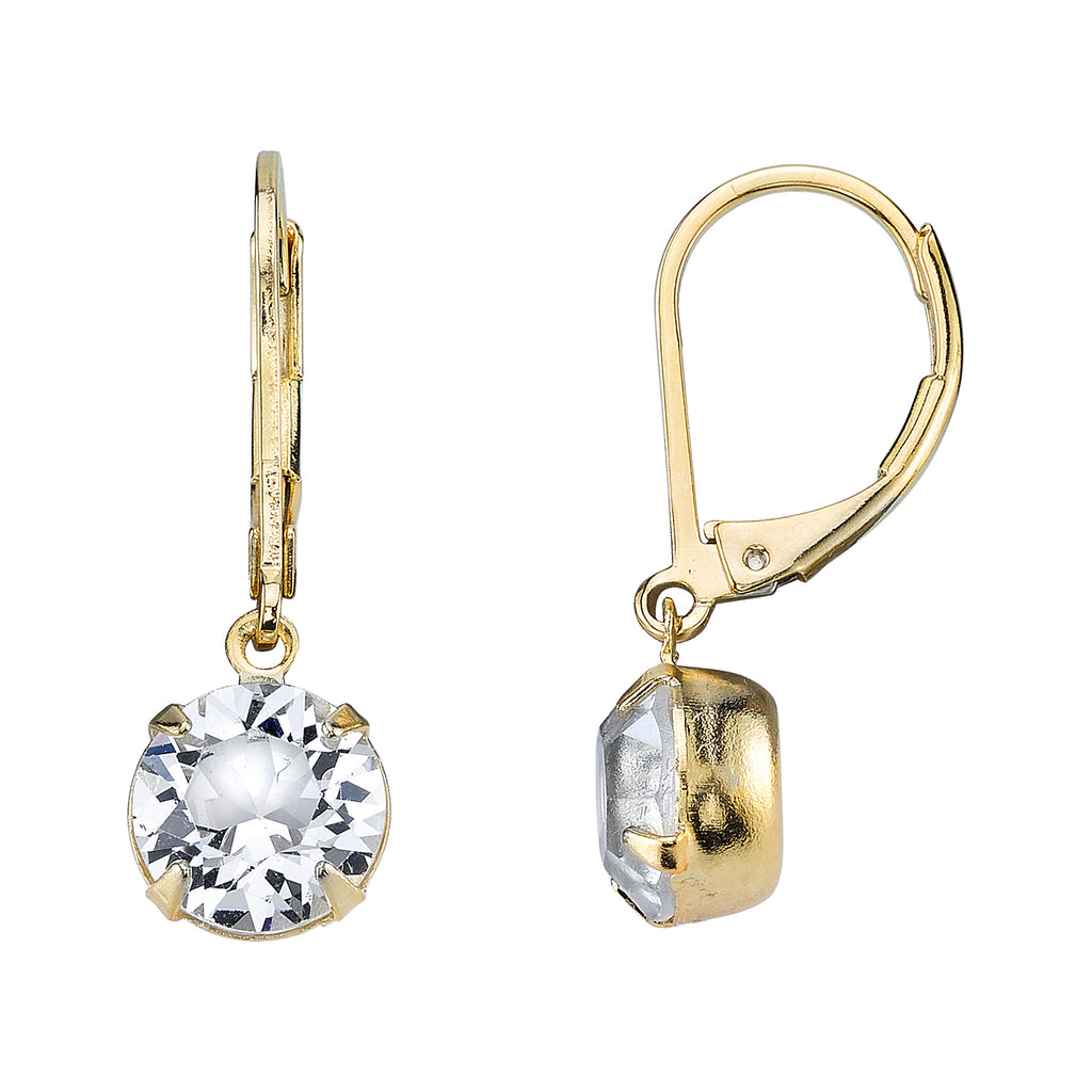 Gold Round Genuine Austrian Crystal Drop Earrings