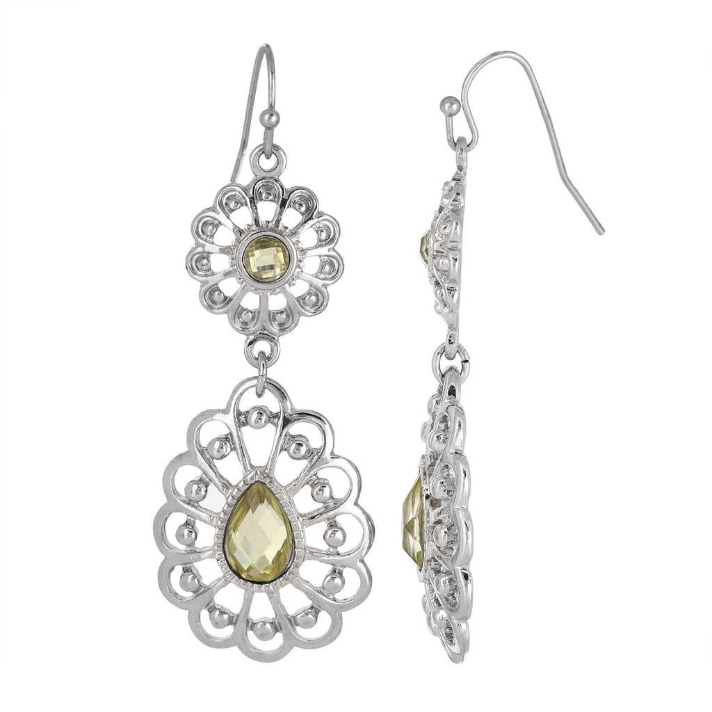 2028 Jewelry Silver Tone Filigree Crystal Drop Earrings