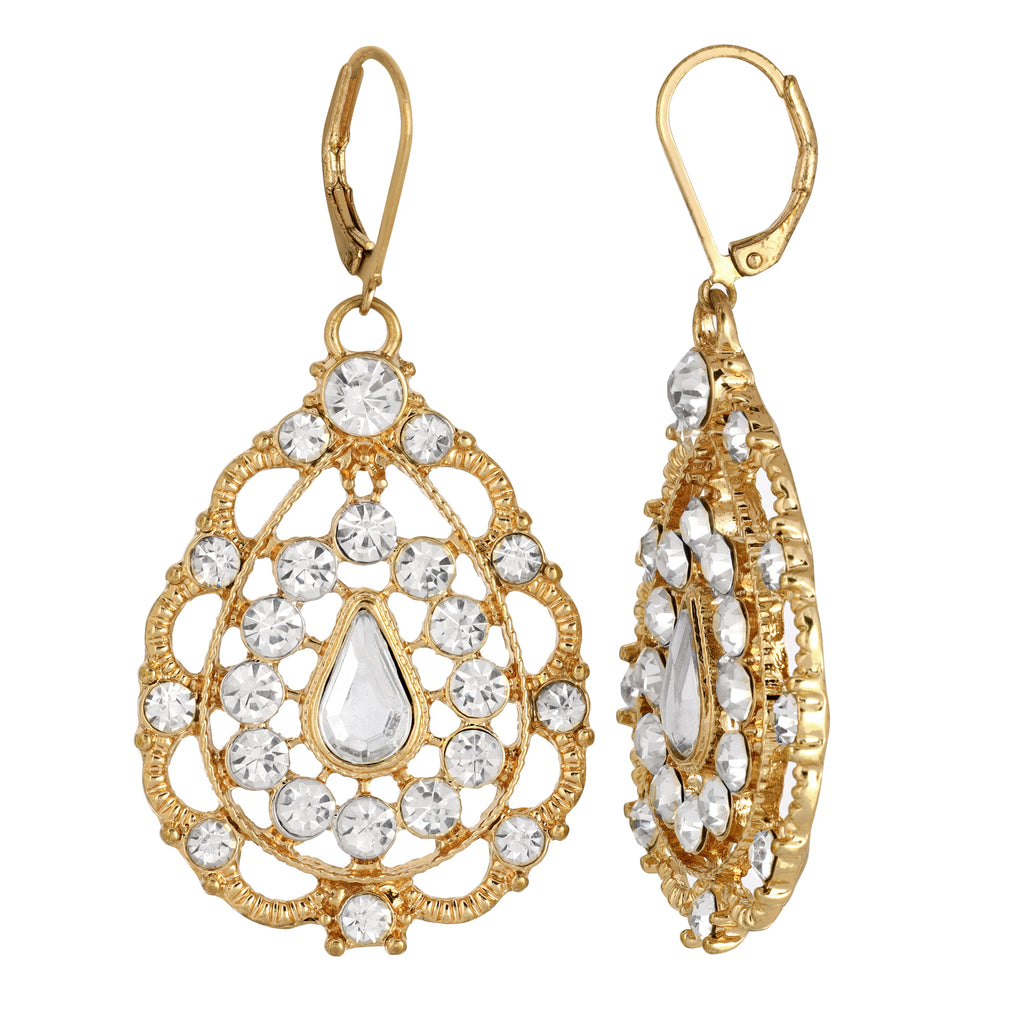 2028 Jewelry Crystal Filigree Teardrop Drop Earrings