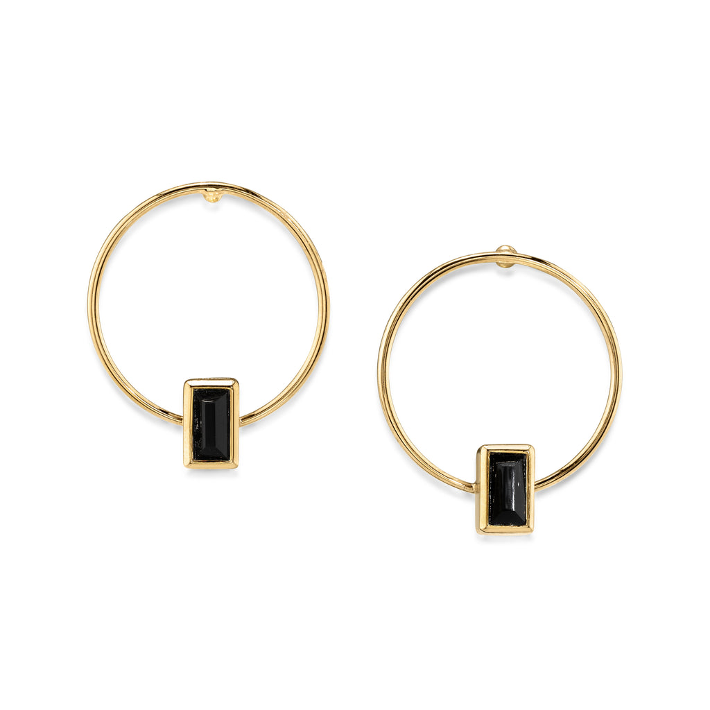 14K Gold Dipped Rectangle Crystal Hoop Stainless Steel Post Earring
