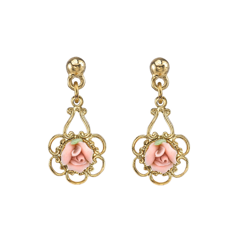 Pink Porcelain Rose Gold Drop Earring