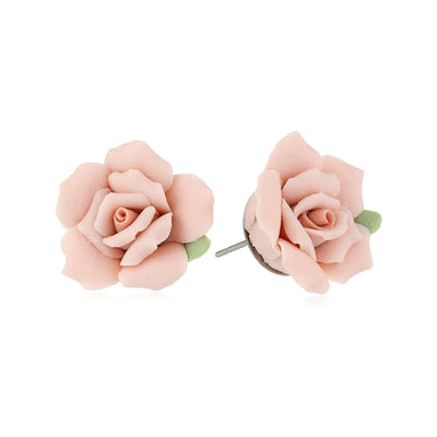 Pink Porcelain Rose Post Earrings