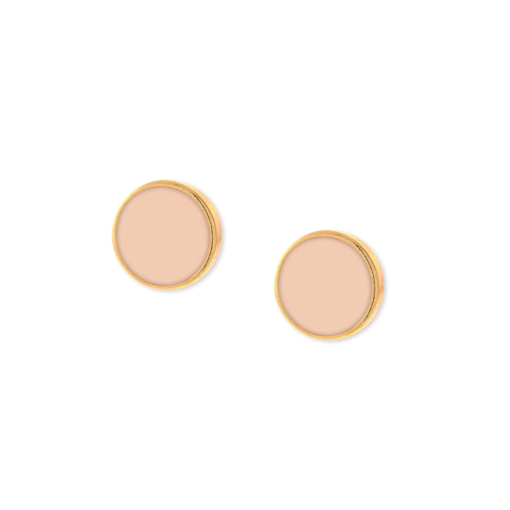 Large Round Peach Enamel Button Earring