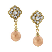 Copper Simulated Pearl and Floral Crystal Post Earrings
