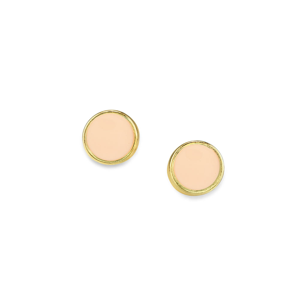 14K Gold Dipped Round Enamel Button Dainty Earring (Small) Orange