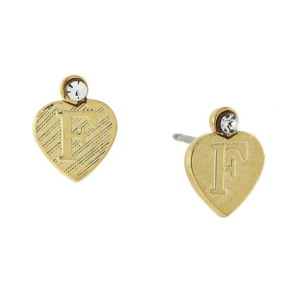 14K Gold Dipped Crystal Accent Initial Heart Stud Earrings F