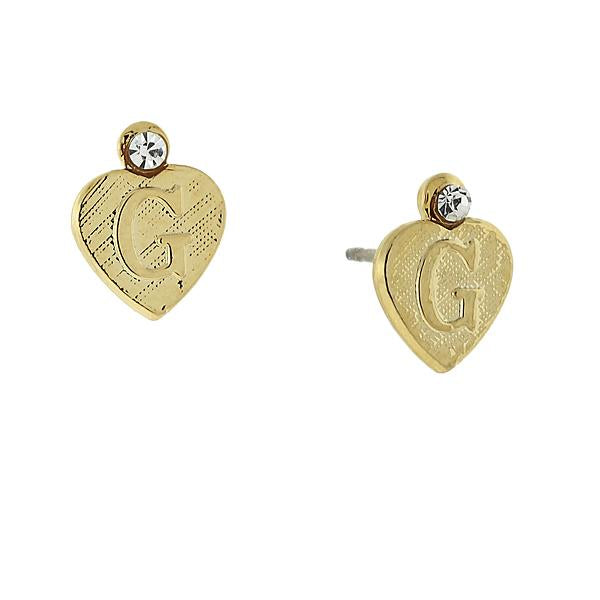 14K Gold Dipped Crystal Accent Initial Heart Stud Earrings G