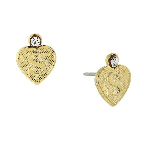 14K Gold Dipped Crystal Accent Initial Heart Stud Earrings S