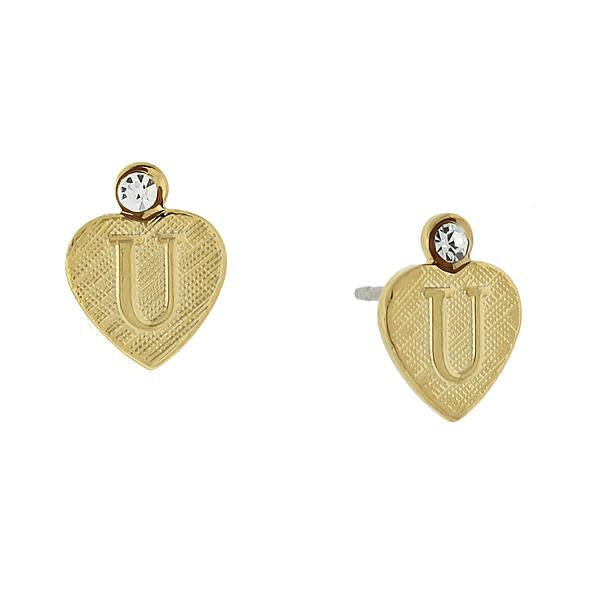 14K Gold Dipped Crystal Accent Initial Heart Stud Earrings U