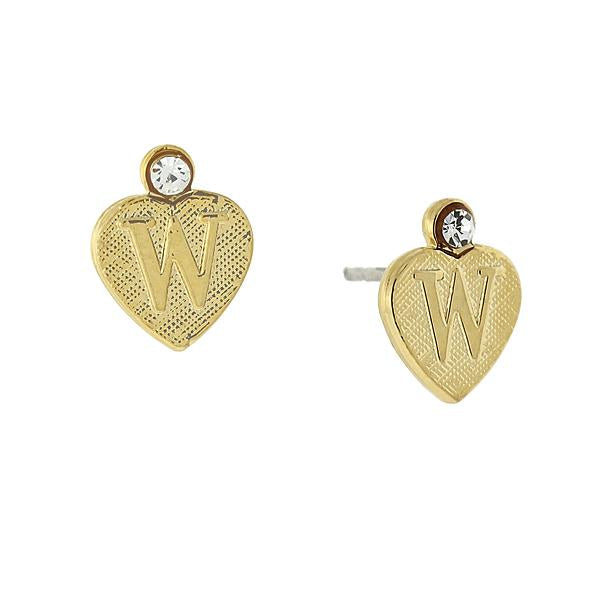 14K Gold Dipped Crystal Accent Initial Heart Stud Earrings W