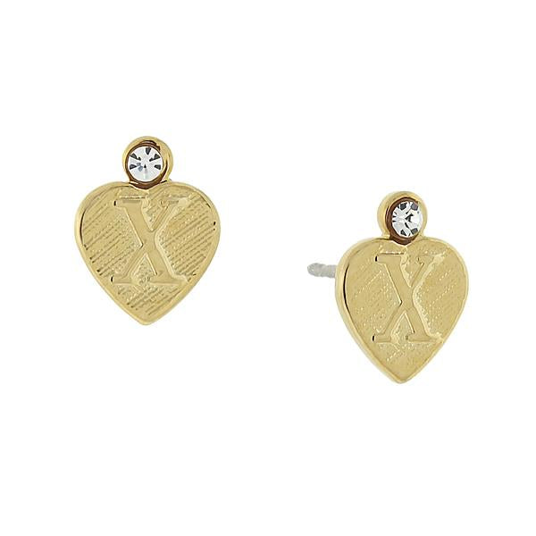 14K Gold Dipped Crystal Accent Initial Heart Stud Earrings X