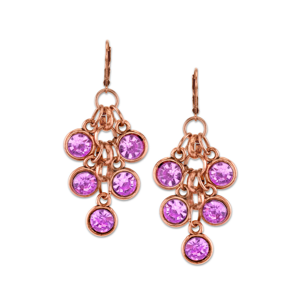 2028 Jewelry Copper Tone Light Amethyst Purple Color Cluster Drop Earrings
