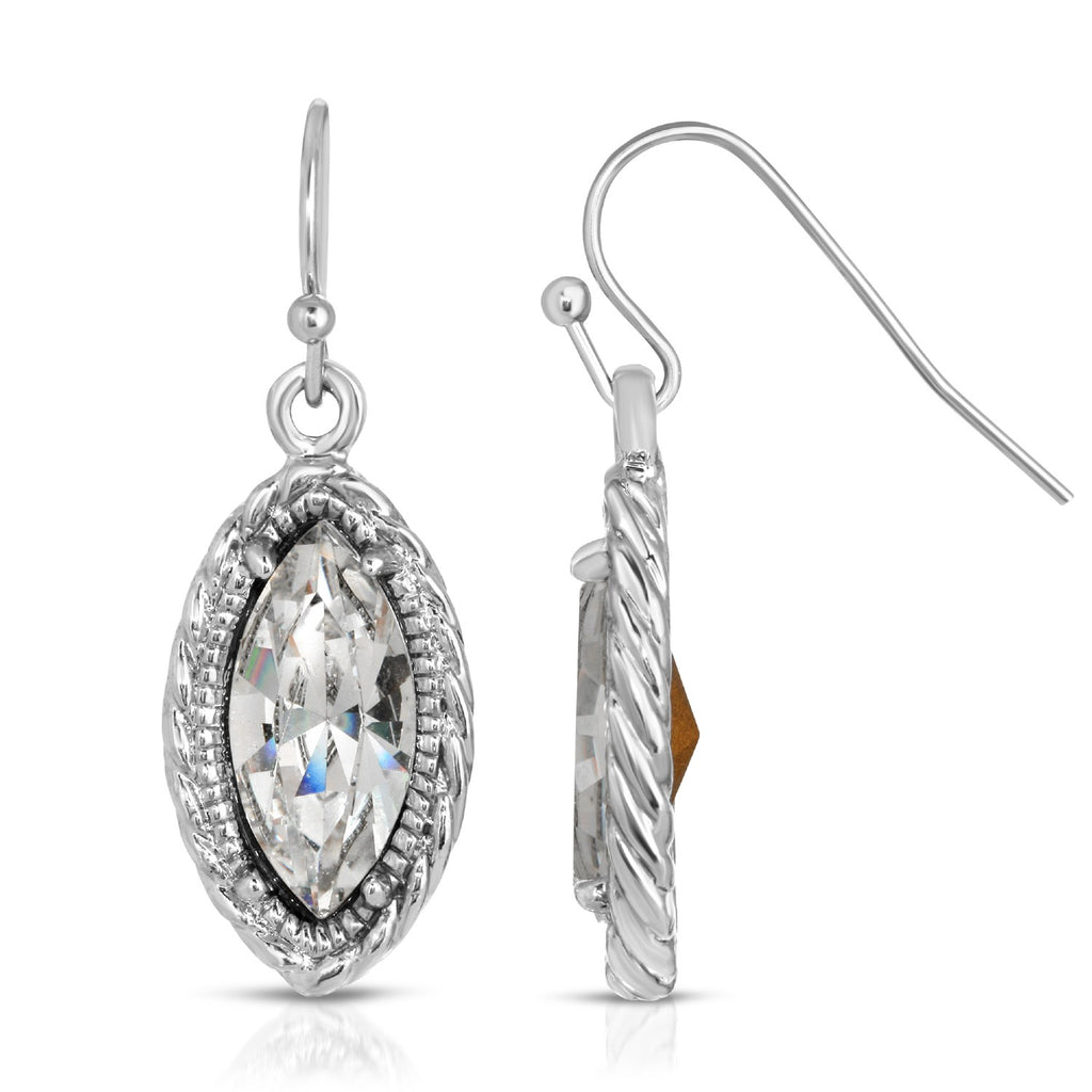 Silver-Tone Clear Crystal Navette-Shaped Earrings