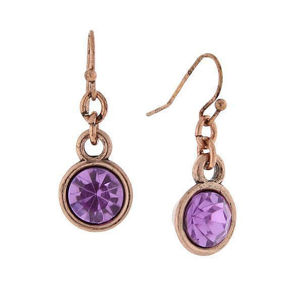 Copper Tone Purple Stone Drop Earrings