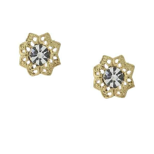 Gold Tone Crystal Button Earrings