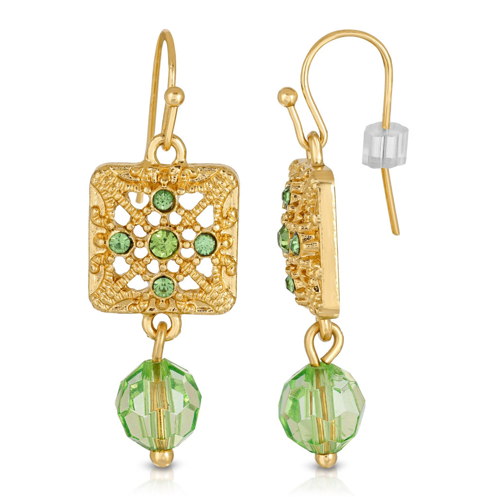 2028 Jewelry Square Green Crystal Filigree Drop Bead Earrings