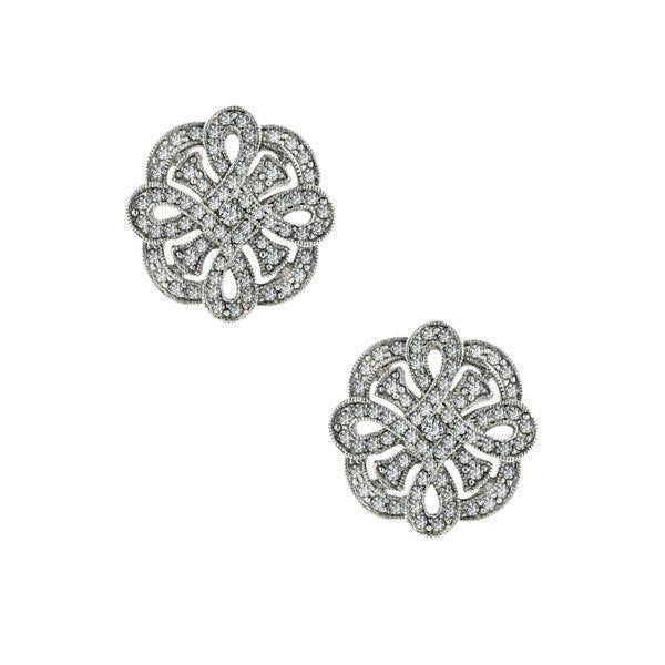 Silver Tone Pave Crystal Button Earrings