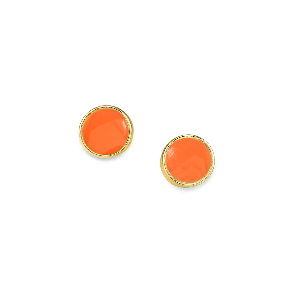 14K Gold Dipped Small Round Enamel Button Earring