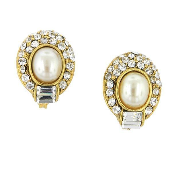 Faux Pearl Crystal Oval Earrings