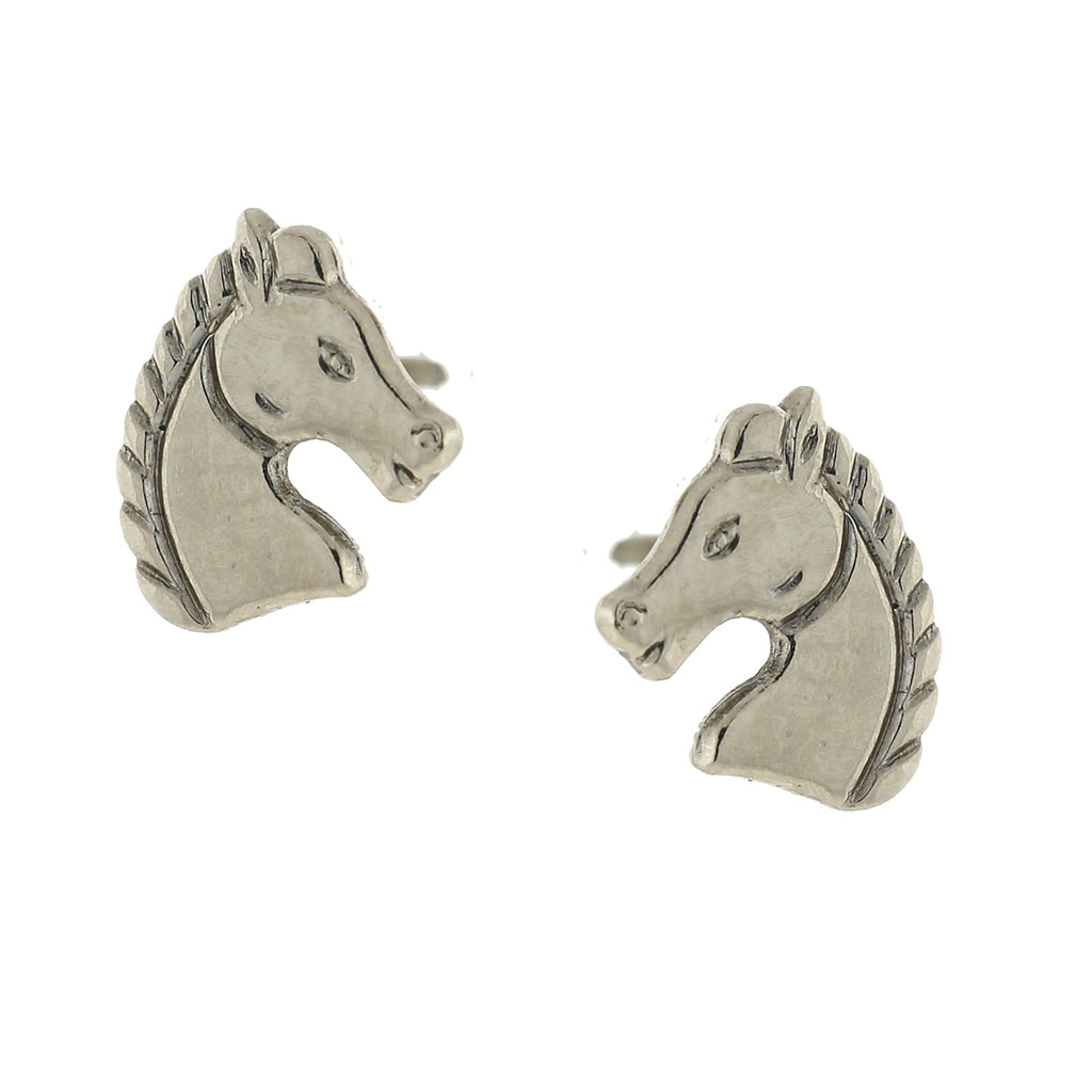 Silver Tone Horse Stud Earrings