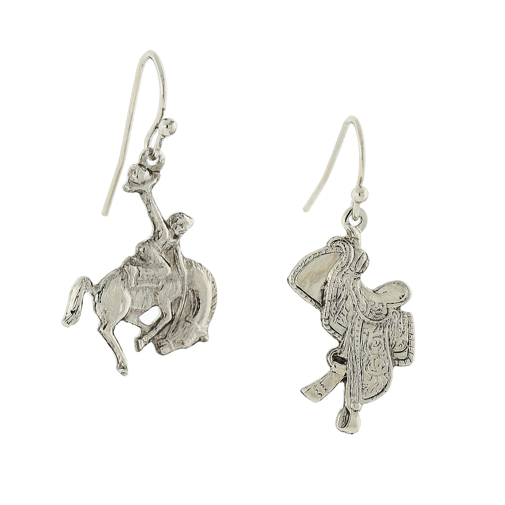 Silver Tone Horse And Saddle Earrings