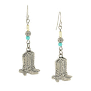 Silver Tone And Imitation Turquoise Accent Western Boots Drop Earrings