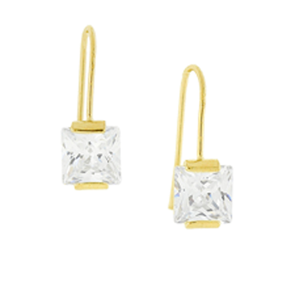 Gold Tone Cubic Zirconia Square Drop Earrings