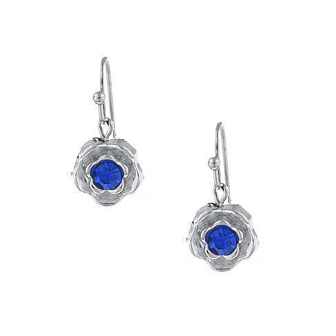 Silver Tone Blue Petite Flower Drop Earrings