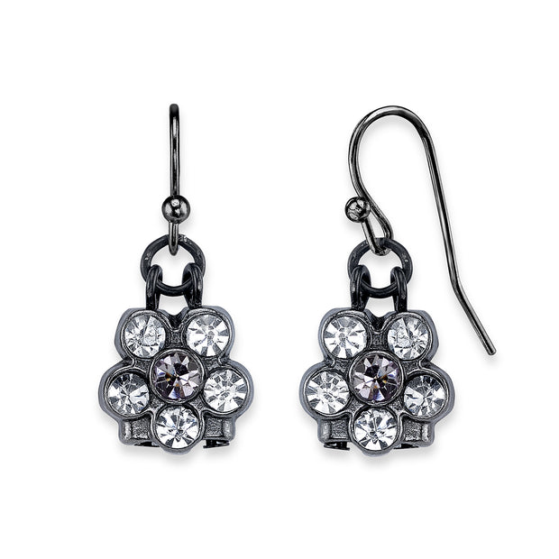 Black-Tone Clear Crystal Petite Flower Drop Earrings