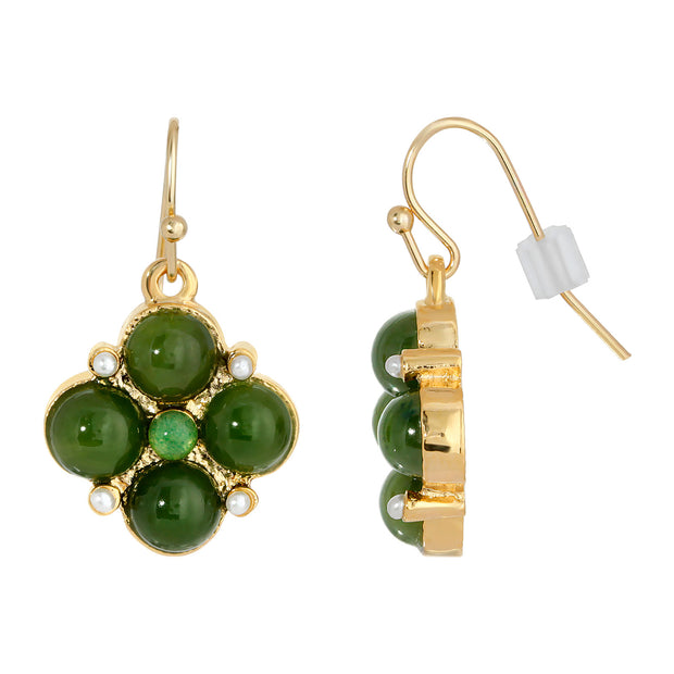 Gold Tone Green Aventurine Gemstone Green Drop Earrings