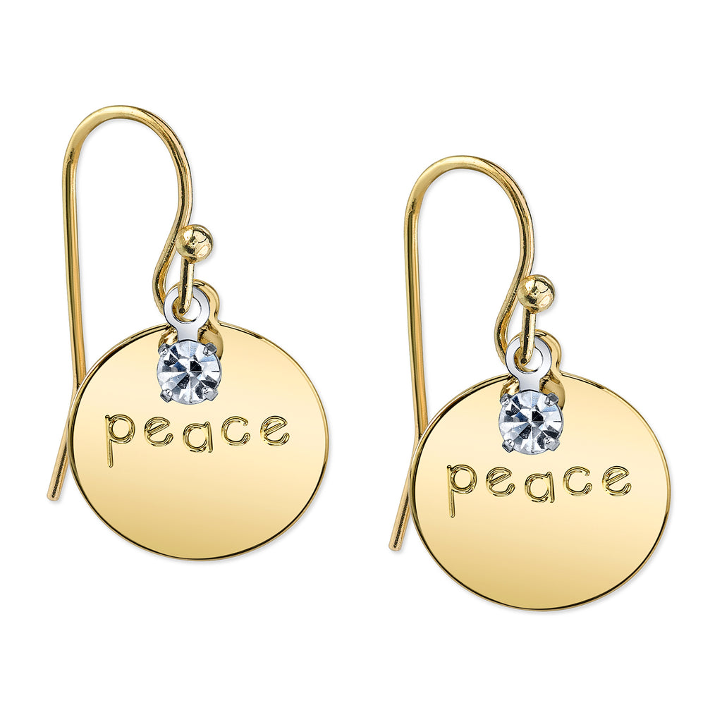 Peace Round 14K Gold Dipped Crystal Drop Earrings