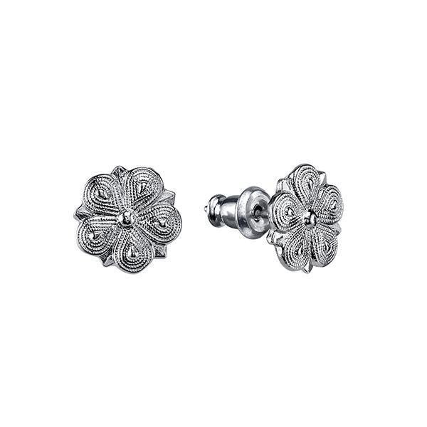 Silver Tone Flower Shaped Stud Earrings