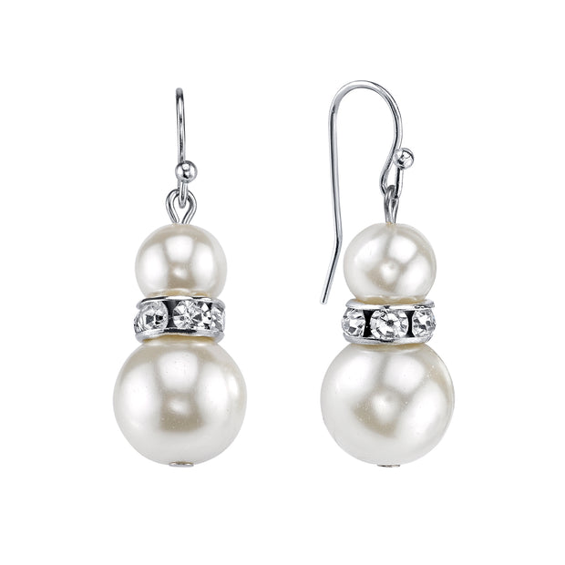 White Double Drop Faux Pearl Earrings