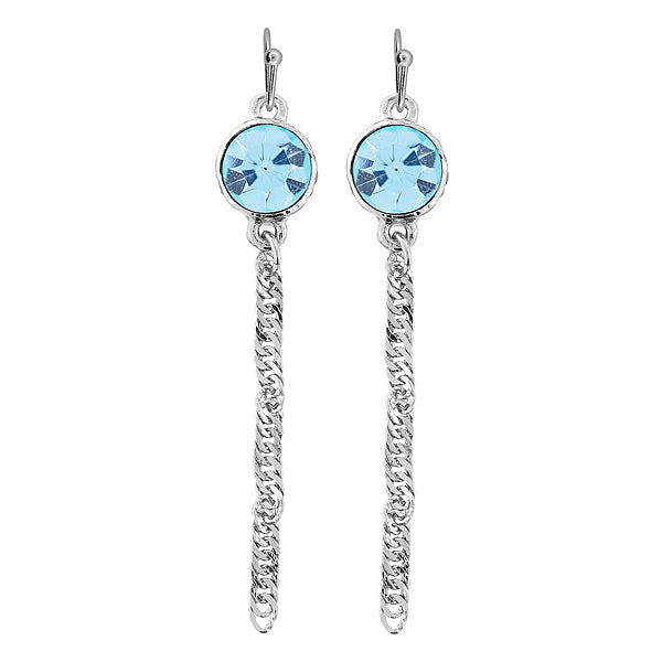 Silver Tone Aquamarine Color Crystal Chain Drop Wire Earring