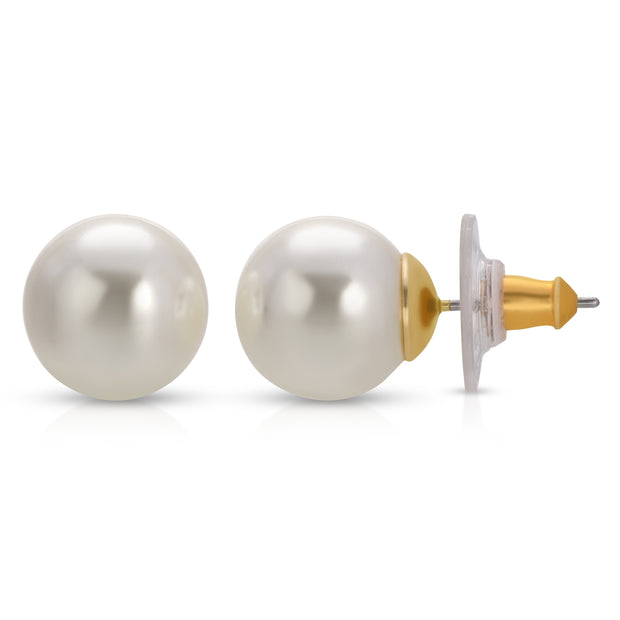 12mm Faux Pearl Button Earrings