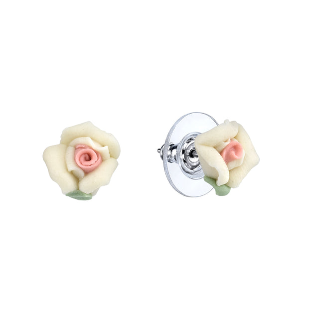Ivory Porcelain Rose Stud Earrings