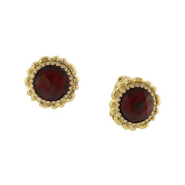 14K Gold Dipped Red Crystal Button Clip On Earrings