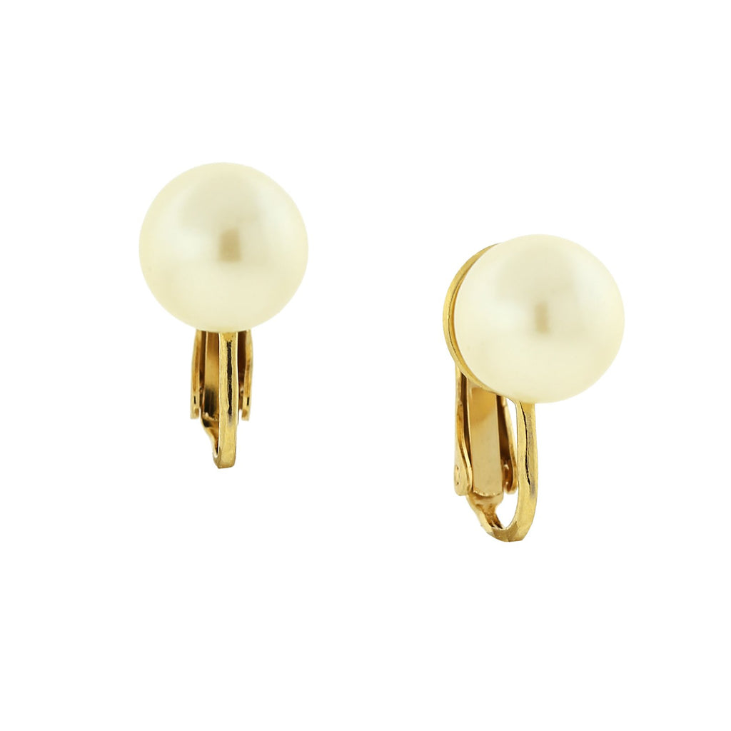 Silver Tone Costume Pearl Clip On Earrings Gold