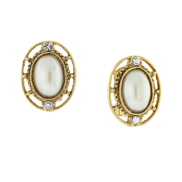 Crystal Accent Oval Button Clip On Earrings