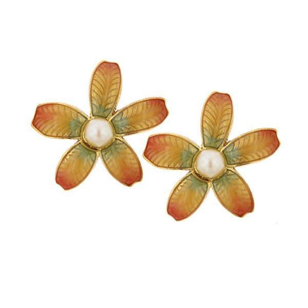 Natura Ombre Enamel Floral With Faux Pearl Accent Earrings