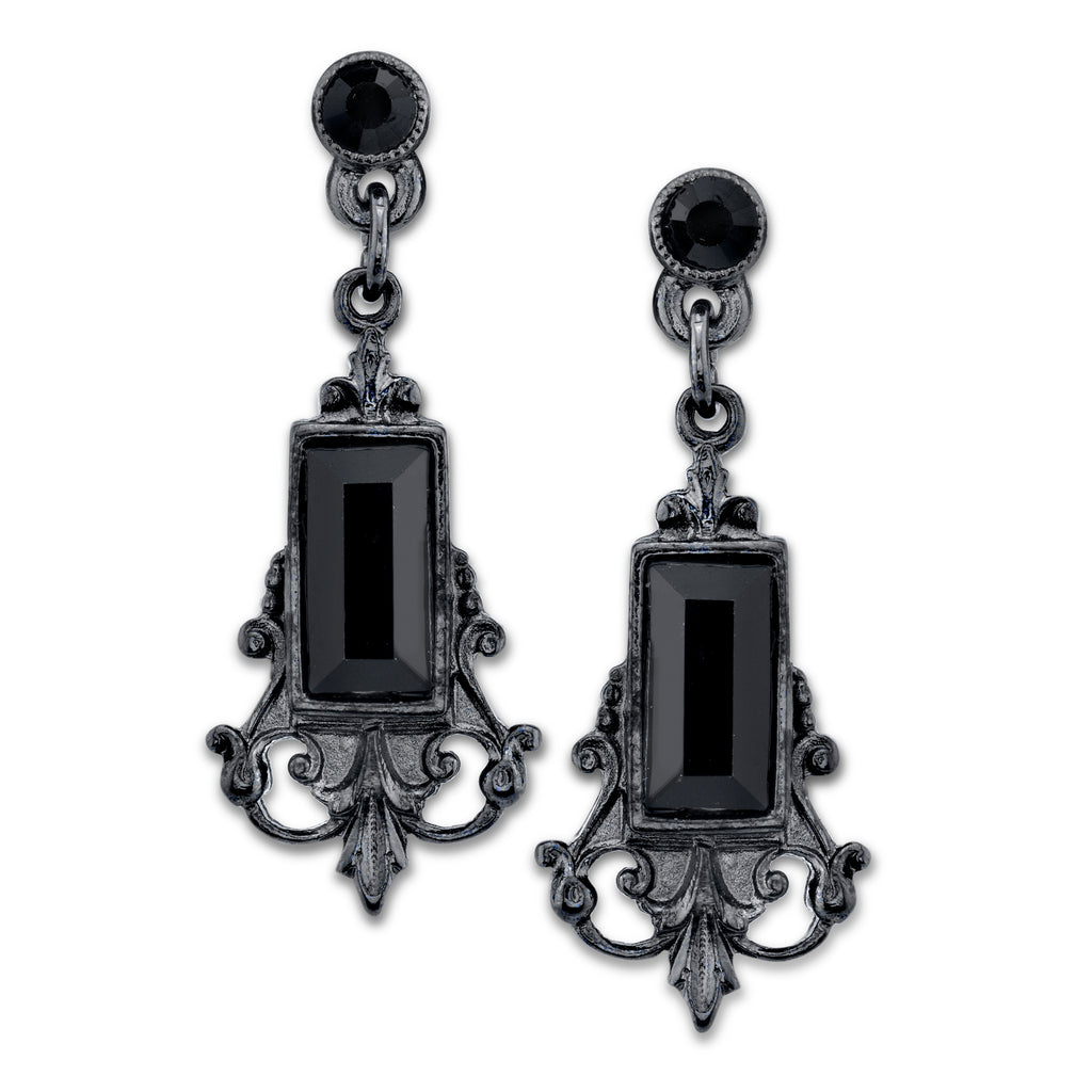 Black Rectangle Crystal Drop Earrings